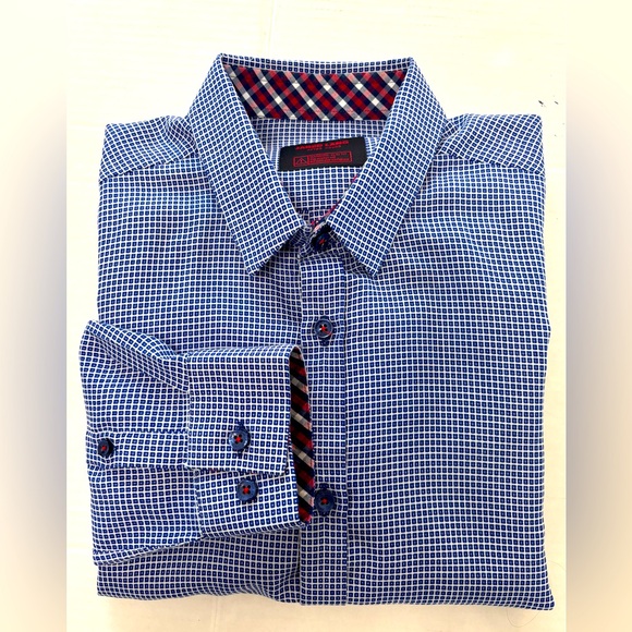 JARED LANG Blue Checkered Slim Fit Shirt Size Small - Picture 1 of 7